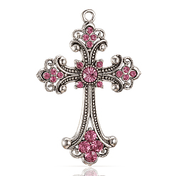 Роза Сплав горный хрусталь большие кулоны, крестик, античное серебро, роза, 75x50x6 мм, отверстие : 3.5 мм