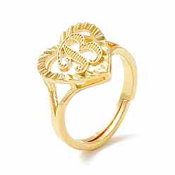 Letter B Регулируемые кольца с алфавитом из настоящей позолоченной латуни 18k, сердце с начальным кольцом обещания для женщин, без кадмия и без свинца, letter.b, размер США 5 1/4 (15.9 мм)