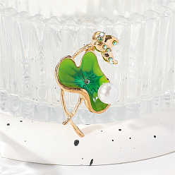 Зеленый Броши из эмалевого сплава «лотос», с горный хрусталь и акриловые бусины, зелёные, 42x25 мм