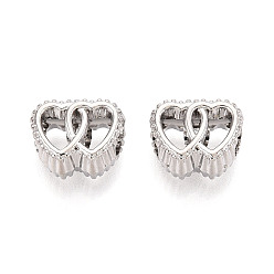 Платина Сплавочные европейские бусины, сердце, бусины с большим отверстием, без свинца, без никеля и без кадмия, стойки покрытие, платина, 10x12x7 мм, отверстие : 5 мм