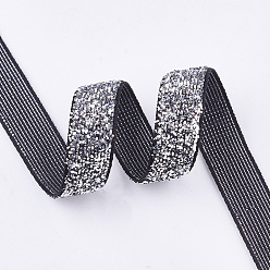Silver Glitter Sparkle Ribbon, Polyester & Nylon Ribbon, Silver, 3/8 inch(9.5~10mm), about 50yards/roll(45.72m/roll)
