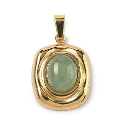 Зеленый Авантюрин Естественный зеленый авантюрин подвески, прямоугольные подвески с 304 оправами из нержавеющей стали, золотые, ионное покрытие (ip), 21x16x6~7 мм, отверстие : 4x6 мм