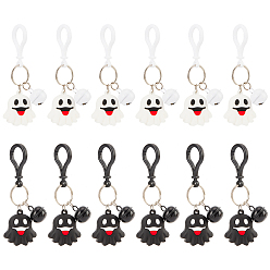 (52) Непрозрачная лаванда 12 шт 2 цвета тема Хэллоуин милый мультфильм ПВХ привидение брелок с подвеской колокольчик, с железной фурнитурой, разноцветные, 11.6 см, 6 шт / цвет