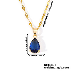 Синий Модные латунные ожерелья с подвесками в виде слезы из стекла, золотые, синие, 15.75 дюйм (40 см)