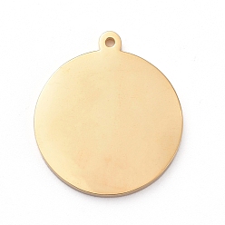 Золотой Вакуумное покрытие pvd 304 штамповка из нержавеющей стали пустые бирки-брелки, зеркальная полировка, плоско-круглые, золотые, 17x15x1 мм, отверстие : 0.8 мм