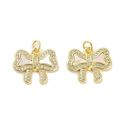 Real 18K Gold Plated Brass Micro Pave Clear Cubic Zirconia Pendants, Cadmium Free & Lead Free, with Shell, Jump Ring, Bowknot, Real 18K Gold Plated, 15x18.5x3mm, Hole: 3.5mm