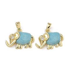 Бирюза Латунные микро проложить кубического циркония подвески, с эмалью, очарование слона, реальный 18 k позолоченный, бирюзовые, 14.5x19.5x5 мм, отверстие : 4x2.5 мм