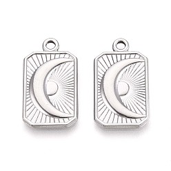 Нержавеющая Сталь Цвет 304 подвески из нержавеющей стали, прямоугольник с лунным шармом, анти-тускнение, цвет нержавеющей стали, 24x13.5x2 мм, отверстие : 1.8~2 мм