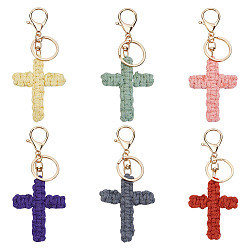 (52) Непрозрачная лаванда 6шт 6 цвета хлопок вязаный крест подвеска украшение, с сплава кольца и омара коготь застежками, золотые, разноцветные, 65x55 мм, 1 шт / цвет
