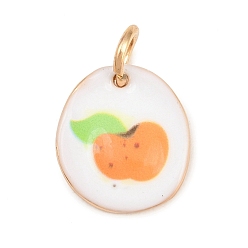 Оранжевый 304 нержавеющей стальной эмали подвески, овальный с оранжевыми подвесками, золотые, с целью перехода в кольце, оранжевые, 14.5x13x2.5 мм, отверстие : 4 мм