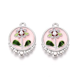 Платина Стойки обшивки сплава эмали подвески, плоские круглые и цветок, с ABS имитации жемчуга, платина, 26x19x4.5 мм, отверстие : 1.8 мм