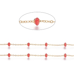 Красный Ионное покрытие (IP) спутниковые цепи из нержавеющей стали, с эмалевыми бусинами и катушкой, пайки, долговечный, плоско-круглые, золотые, красные, 1.5x1.2x0.3 мм, около 32.8 футов (10 м) / рулон