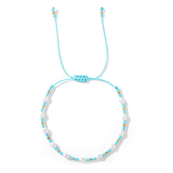 Голубой Стеклянные бусины плетеные браслеты из бисера для женщин, с имитацией жемчуга, голубой, внутренний диаметр: 11 дюйм (28 см)