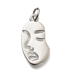 Платина Латунные подвески, лицо, долговечный, без свинца и без кадмия, стойки покрытие, с целью перехода в кольце, платина, 19x10x1.5 мм, отверстие : 3.6 мм