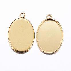 Золотой Ионное покрытие (ip) 304 подвеска из нержавеющей стали с кабошоном, чашки безель с краями, овальные, золотые, лоток : 18x13 мм, 22x14x1.5 мм, отверстие : 1.5 мм