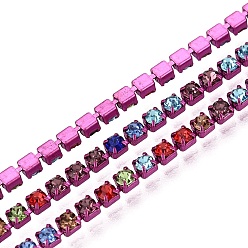 Colorido Cadenas de la taza del Rhinestone de hierro, sqaure, con carrete, colorido, 2x2x2 mm, sobre 10 yardas / rodillo