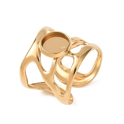 Golden 304 Stainless Steel Cuff Ring Components, Round Pad Ring Setting, Ion Plating(IP), Long-Lasting Plated, Golden, 18mm,18mm, Tray Size: 8mm