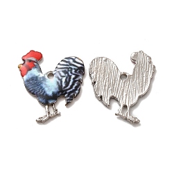 Черный Панданы из сплава эмали, без свинца и без кадмия, платина, петушиный шарм, чёрные, 23x19.5x2 мм, отверстие : 1.6 мм