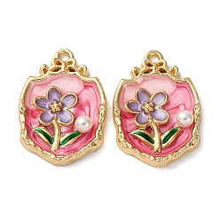 Polygon Подвески из эмалевого сплава легкого золота, , с ABS имитации жемчуга, стойки покрытие, многоугольник, 28x19x4.5 мм, отверстие : 1.8 мм