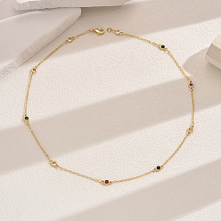 Разноцветный Элегантные полые латунные ожерелья с плоскими круглыми звеньями из кубического циркония, золотые, красочный, 15.75 дюйм (40 см)