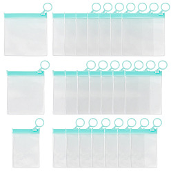 Turquoise 24Pcs 3 Styles Transparent EVA Resealable Bags with Rings, Square Rectangle, Turquoise, 10~11.1x7.1~11.1x0.05~0.2cm, 8pcs/style
