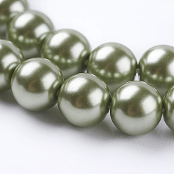 Dark Khaki Eco-Friendly Dyed Glass Pearl Round Beads Strands, Grade A, Cotton Cord Threaded, Dark Khaki, 8mm, Hole: 0.7~1.1mm, about 52pcs/strand, 15 inch
