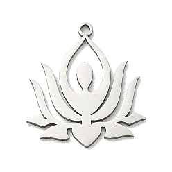 Нержавеющая Сталь Цвет Йога 201 подвески из нержавеющей стали, цветок лотоса прелести, цвет нержавеющей стали, 21.5x19.5x1 мм, отверстие : 1.4 мм