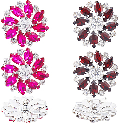 (52) Непрозрачная лаванда 8шт. 2 цвета 1-отверстие латунные пуговицы на ножке, горный хрусталь и стекло, , цветок, разноцветные, 26~26.5x26x7~10 мм, отверстие : 1.6~2 мм, 4 шт / цвет