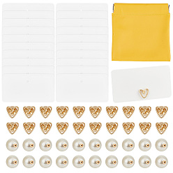 Heart 20Pcs Alloy Anti-glare Lapel Pins Brooches, 20Pcs Resin Imitation Pearl Ear Nuts, 20Sheets Rectangle Paper Blank Boards, 1Pc Square PU Imitation Leather Cosmetic Shrapnel Pouches, Heart, 14x14mm