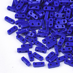 Blue 2-Hole Opaque Glass Seed Beads, Rectangle, Blue, 4.5~5x2x1~1.5mm, Hole: 0.5~0.8mm