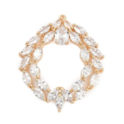 Настоящее золото 18K Латунные подвески, венок-подвеска, со стеклом, реальный 18 k позолоченный, 36.5x31x4.5 мм, отверстие : 1.2 мм