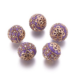 Dark Orchid Handmade Indonesia Beads, with Metal Findings, Round, Light Gold, Dark Orchid, 19.5x19mm, Hole: 1mm