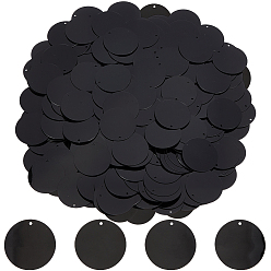 Черный 80г пластиковые подвески с пайетками, плоско-круглые, украшение-аксессуар, чёрные, 30x0.3 мм