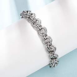 Нержавеющая Сталь Цвет Браслеты из витых звеньев из нержавеющей стали с двойным кольцом для женщин, ионное покрытие (ip), цвет нержавеющей стали, 304 дюйм (6.73 см)