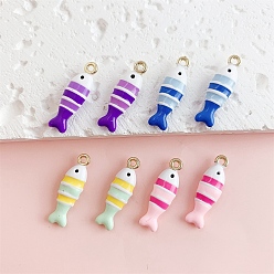 (52) Непрозрачная лаванда Подвески из эмали и сплава, рыбы прелести, золотые, разноцветные, 21x7x4 мм, отверстие : 1.4 мм