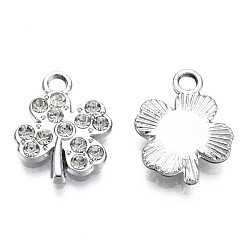 Платина Подвески из сплава , с кристальными стразами, без кадмия и без свинца, клевер, платина, 15x12x2.5 мм, отверстие : 1.8 мм