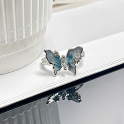 Стально-синий Латунные эмалевые манжеты для женщин, бабочка, стальной синий, внутренний диаметр: 17~19 мм