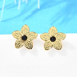 Настоящее золото 18K 304 из нержавеющей стали серьги, со стразами, ионное покрытие (ip), цветок, реальный 18 k позолоченный, 10x10 мм