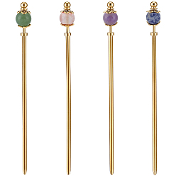 Oro 4 piezas 4 estilos de vidrio de cuarzo cereza y jaspe de punto azul natural y aventurina verde natural y amatista natural y palitos de pelo de latón, barril, dorado, 148 mm, 1 pc / estilo