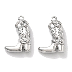 Платинированный Латунные микропаве прозрачные подвески с фианитом, без кадмия, без никеля и без свинца, обуви, Реальная платина, 17.5x12.5x5.5 мм, отверстие : 1.2 мм