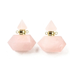 Розовый Кварц Кулоны для духов из натурального розового кварца, с 304 фурнитурой из нержавеющей стали, граненые, двойные остроконечные шармы-пули, золотые, 31~32x29~31x18 мм, отверстие : 1.9 мм