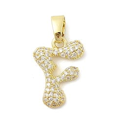 Letter F Латунные микро проложить кубического циркония подвески, буквы, реальный 18 k позолоченный, Буква F, 18x13x3 мм, отверстие : 4.8x2.9 мм