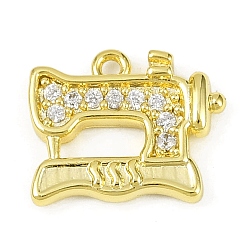 Золотой Латунные микропаве прозрачные подвески с фианитом, без кадмия, без никеля и без свинца, швейная машина прелести, долговечный, золотые, 11.5x13x2.5 мм, отверстие : 1.2 мм