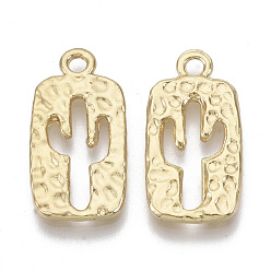 Light Gold Alloy Hammered Pendants, Rectangle with Cactus, Light Gold, 23.5x12x1.5mm, Hole: 2mm