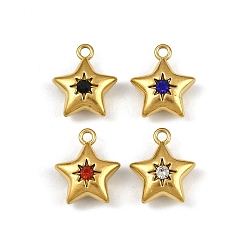 (52) Непрозрачная лаванда 304 прелести нержавеющей стали, со стразами, звезда очарование, реальный 18 k позолоченный, ионное покрытие (ip), разноцветные, 14.5x12.5x5.5 мм, отверстие : 1.6 мм