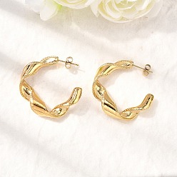 Золотой 304 серьги-гвоздики из нержавеющей стали в форме буквы С, ионное покрытие (ip), золотые, 32x33x6 мм