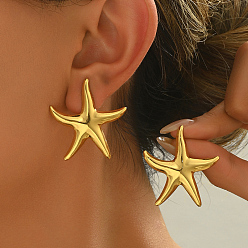 Золотой Стильные 201 серьги-гвоздики из нержавеющей стали в форме морской звезды, золотые, 50x51 мм