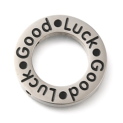 Нержавеющая Сталь Цвет Антикоррозийные 304 подвески из нержавеющей стали, круглое кольцо со словом удачи, цвет нержавеющей стали, 24.5x24.5x3 мм, отверстие : 1.8 мм