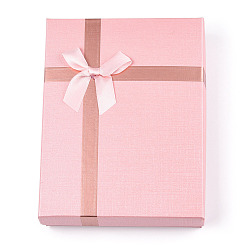 Pink Картон ювелирные изделия ожерелье коробки, с белой губкой, для ювелирной подарочной упаковки, прямоугольник с бантом, розовые, 16x12x3.1 см, внутри: 15.2×11.2см.
