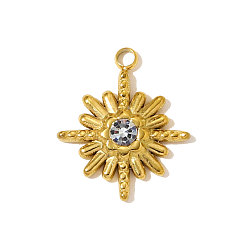 Кристалл 304 из нержавеющей стали горный хрусталь подвески, звезды прелести, ионное покрытие (ip), зеркальная полировка, реальный 18 k позолоченный, кристалл, 16x13 мм, отверстие : 1.5 мм